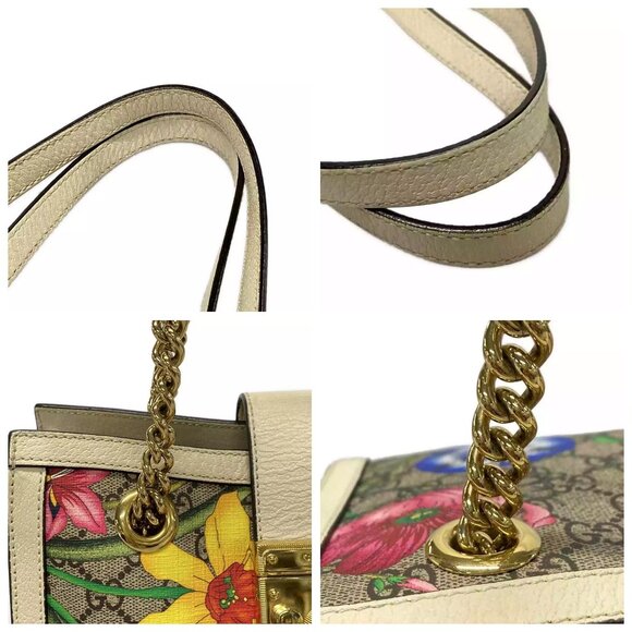 GUCCI Padlock small shoulder bag/GG Flora Beige Cream Multi PVC - 896-012225 - Picture 8 of 14